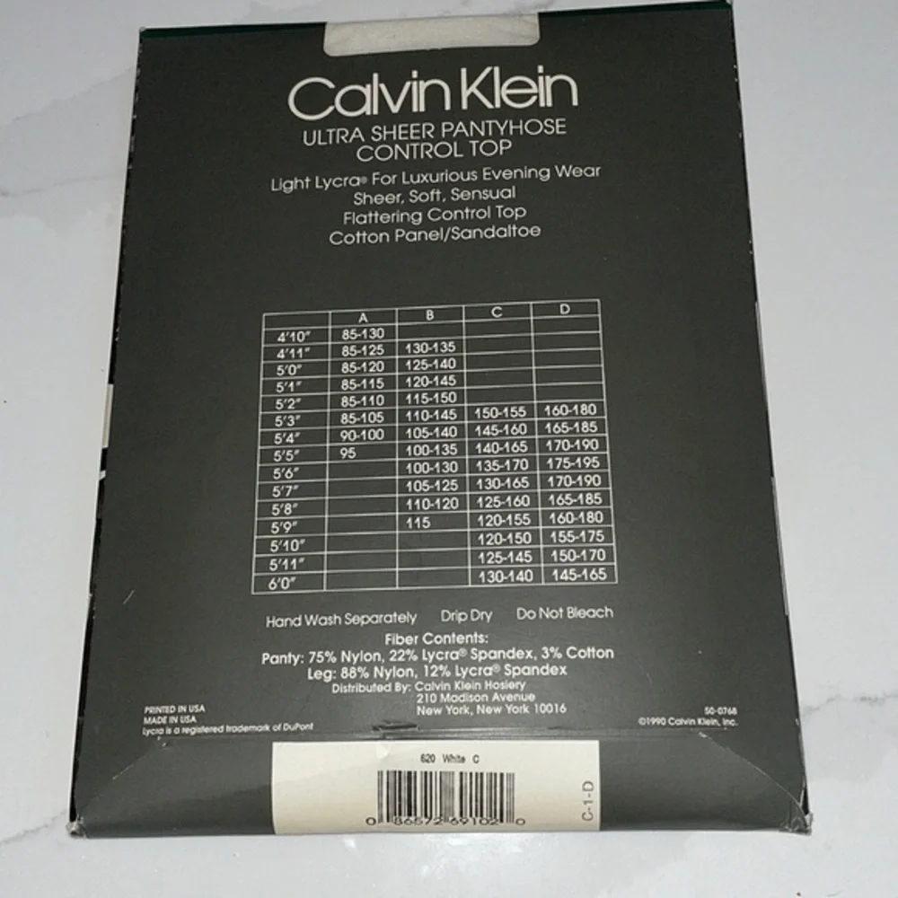Calvin Klein‎ Ultra Sheer Light Lycra Control Top Pantyhose Size C White Vtg New